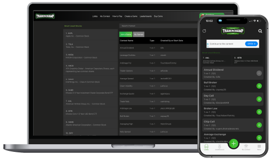 TraderChamp app displayed on a laptop and iPhone
